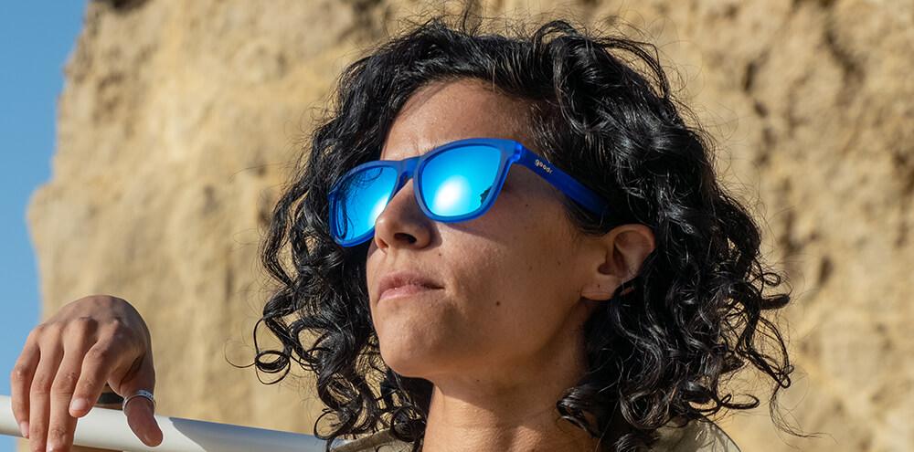 Goodr sunglasses Falkor's Fever Dream blue with blue mirrored lens