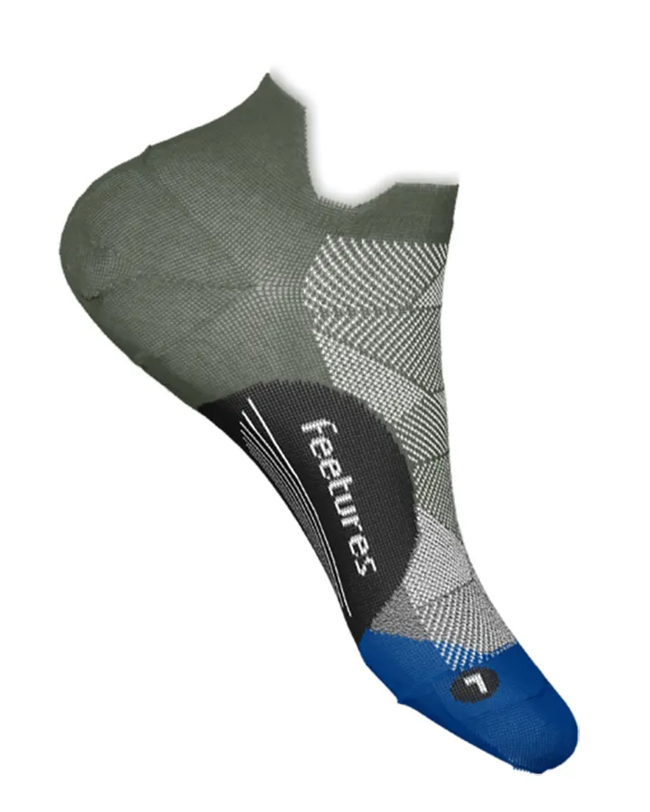 Moss green. grey and blue design run sock