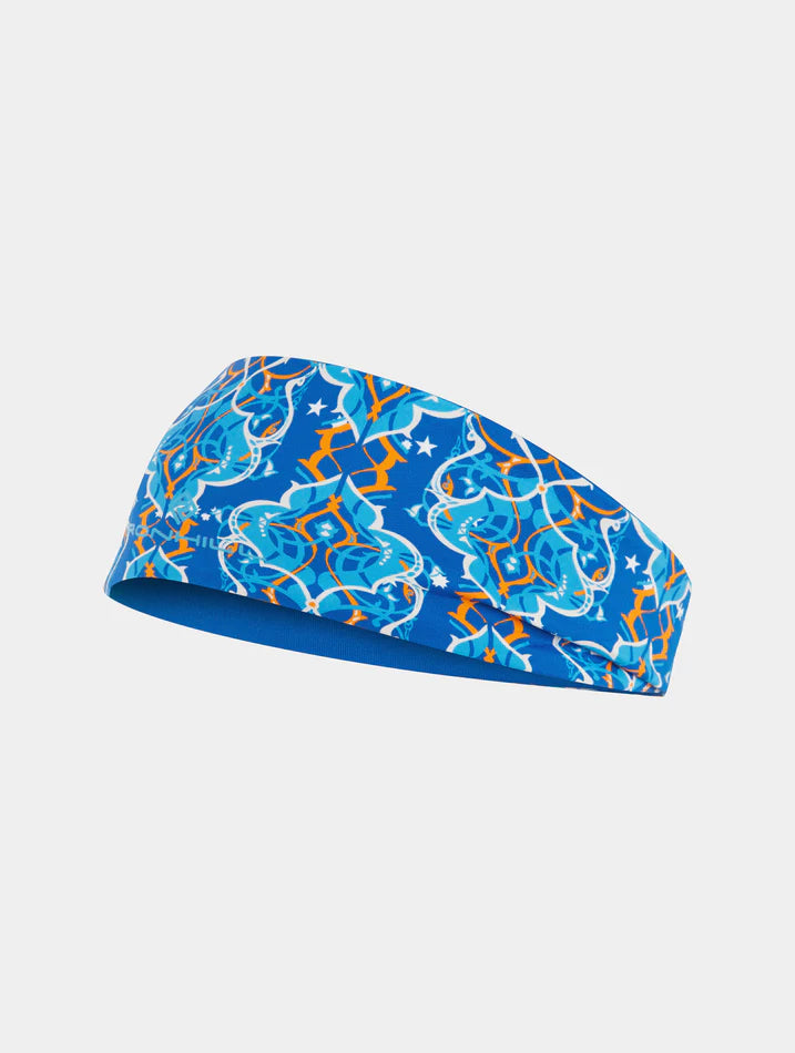 Ron Hill running headband. Two colour options plain blue or light blue and gold swirls