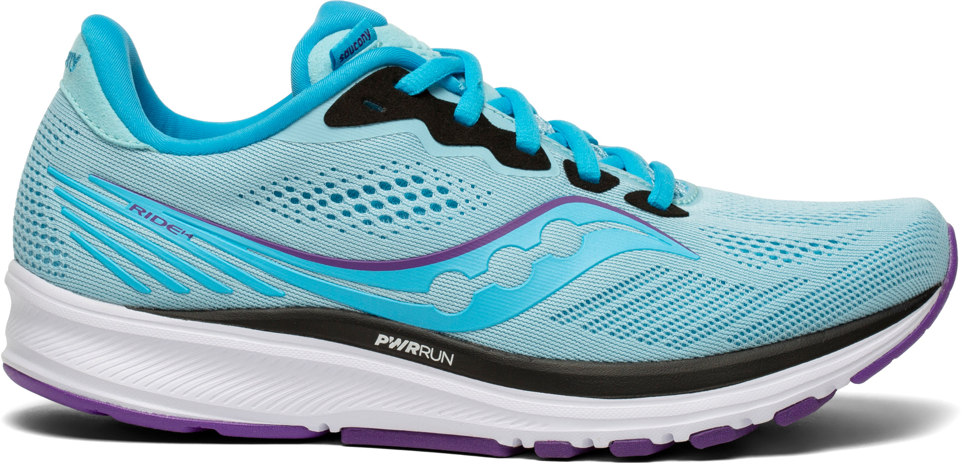 Saucony Ride 14 women's running shoe, light blue running shoes, neutral shoe, marathon, half marathon road running shoe