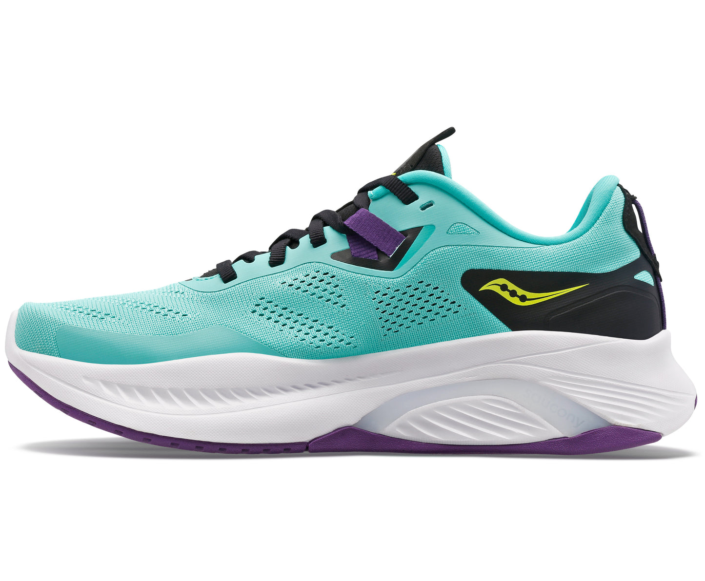 Saucony Guide 15 Women's stability running shoe turquoise, black, and white