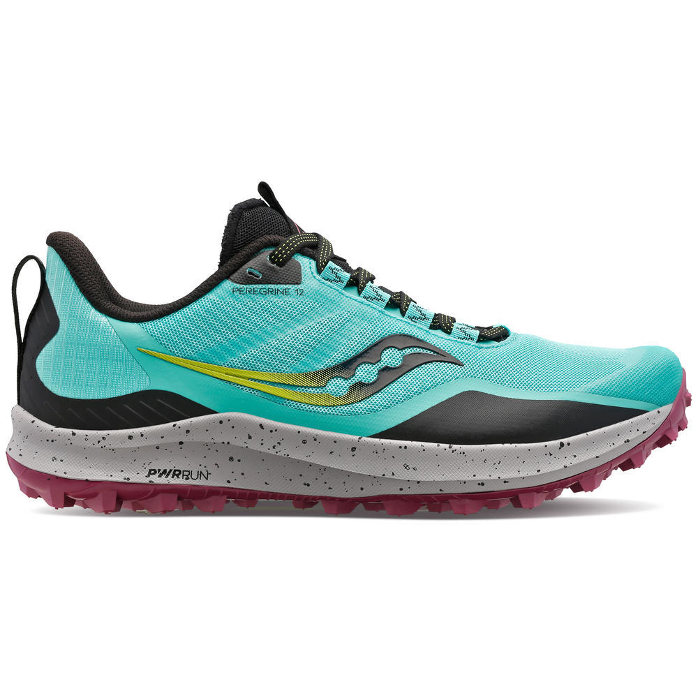 Saucony Peregrine 12 womens trail running shoe teal black and purple