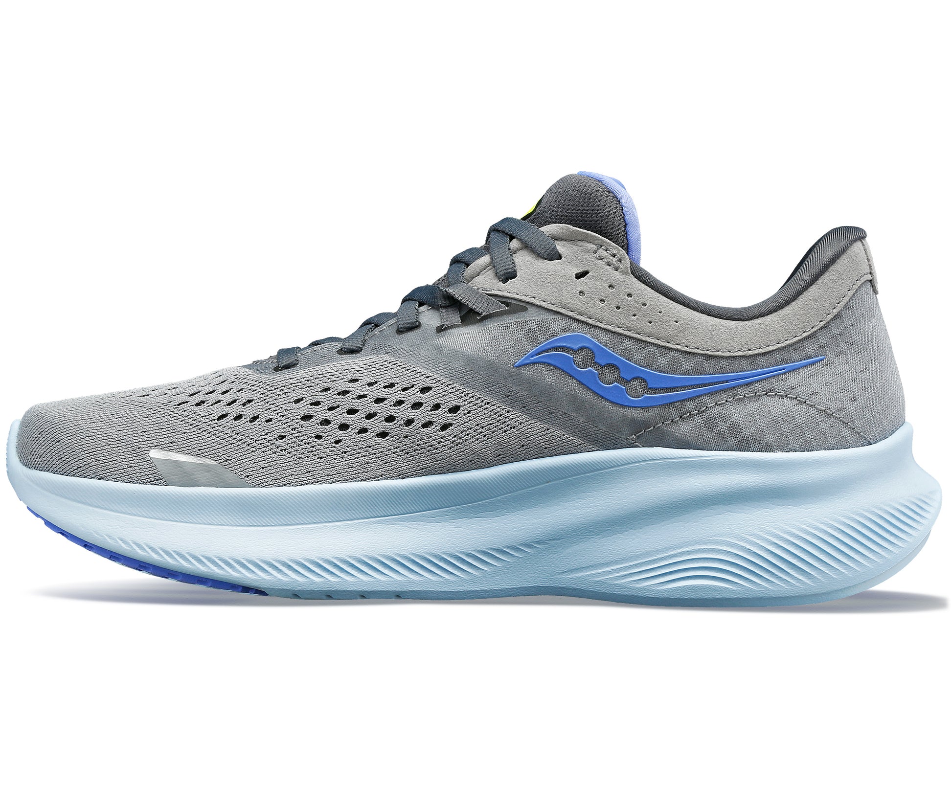 Saucony Ride 16 women's gray and blue stable neutral running shoe