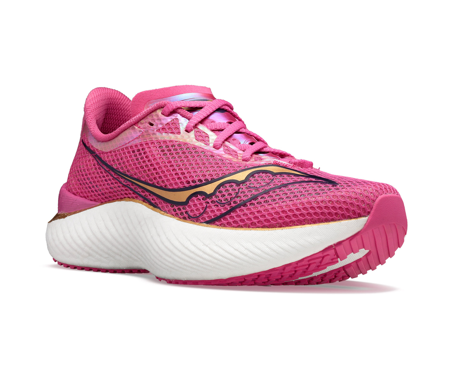 Saucony Endorphin Pro 3 carbon plate running shoe magenta, white, gold