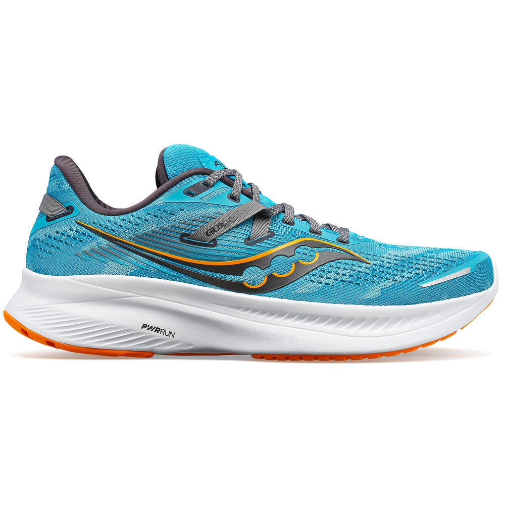 Saucony Guide 16 men's stability running shoe turquoise  blue, orange, white