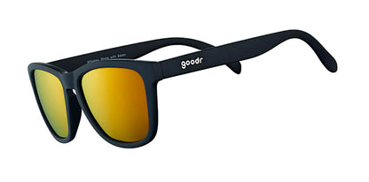 Goodr sunglasses black frame with green yellow reflectivelens