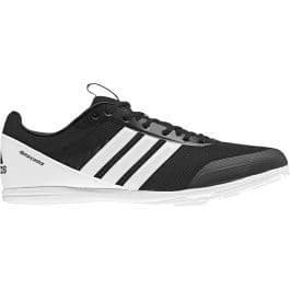 Black with adidas 3 stripe logo in white. Distance running spike shoe.