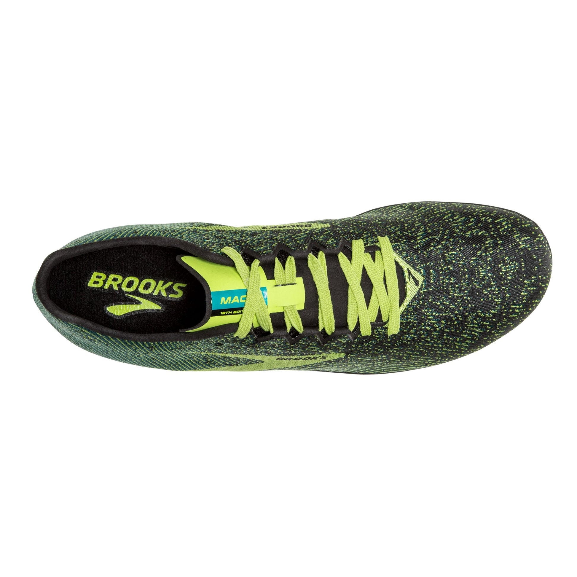 Brooks Mach 19 unisex cross country running spike, green and yellow