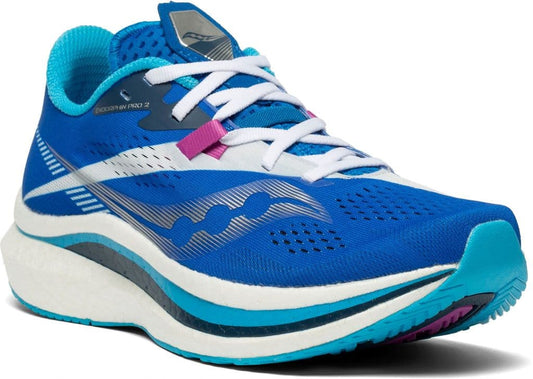 Saucony womens Endorphin Pro running shoes, carbon plated neutral running shoes, marathon half marathon racing shoes, blue