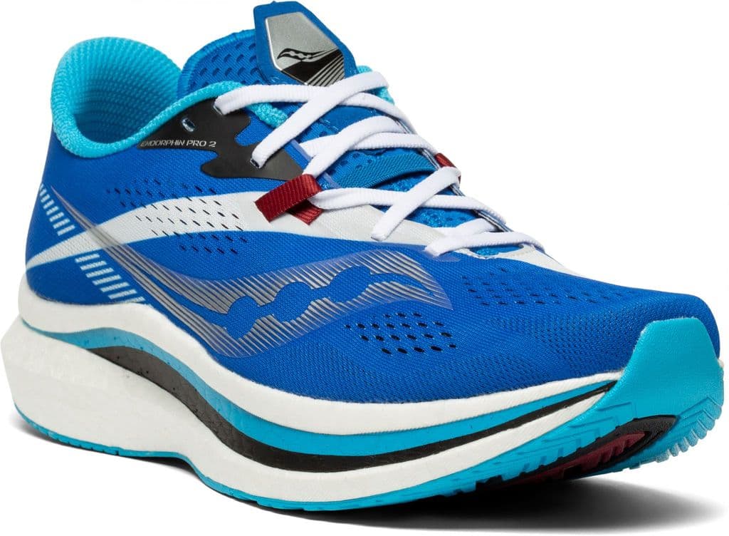 Saucony mens Endorphin Pro running shoes, carbon plated neutral running shoes, marathon half marathon racing shoes, blue